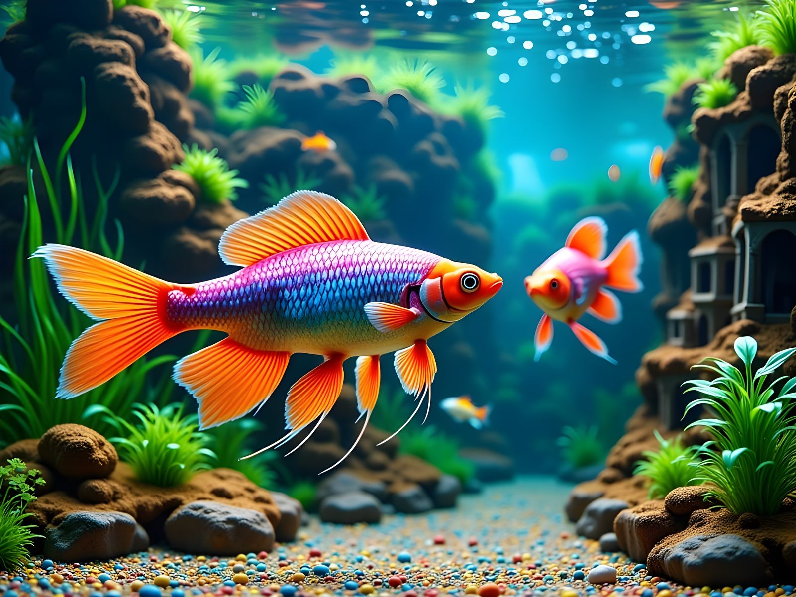 Brightly Colored Fish in Aquarium: Photorealistic Image