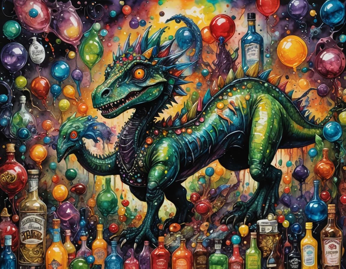 Alcohol Ink Dinosaur in Tim Burton Supermarket
