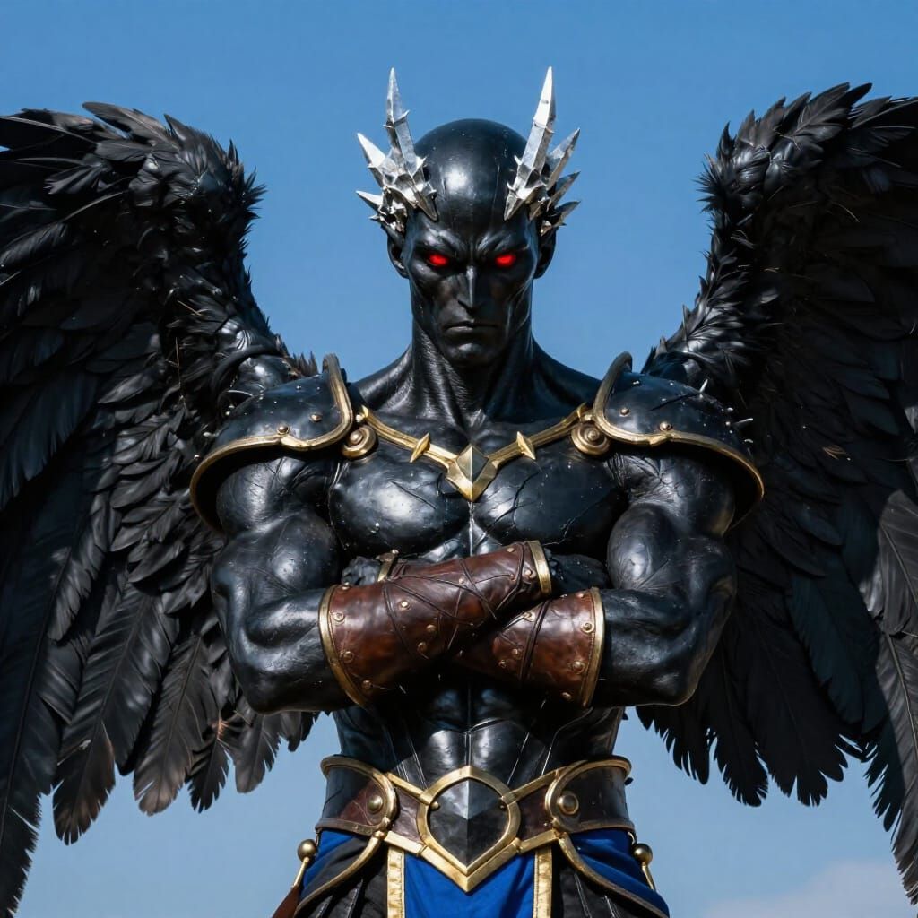 Obsidian Entity with Crystalline Thorns and Feathered Wings