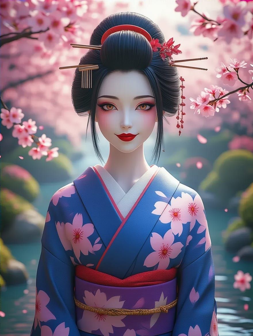 Elegant Geisha in Traditional Japanese Garden