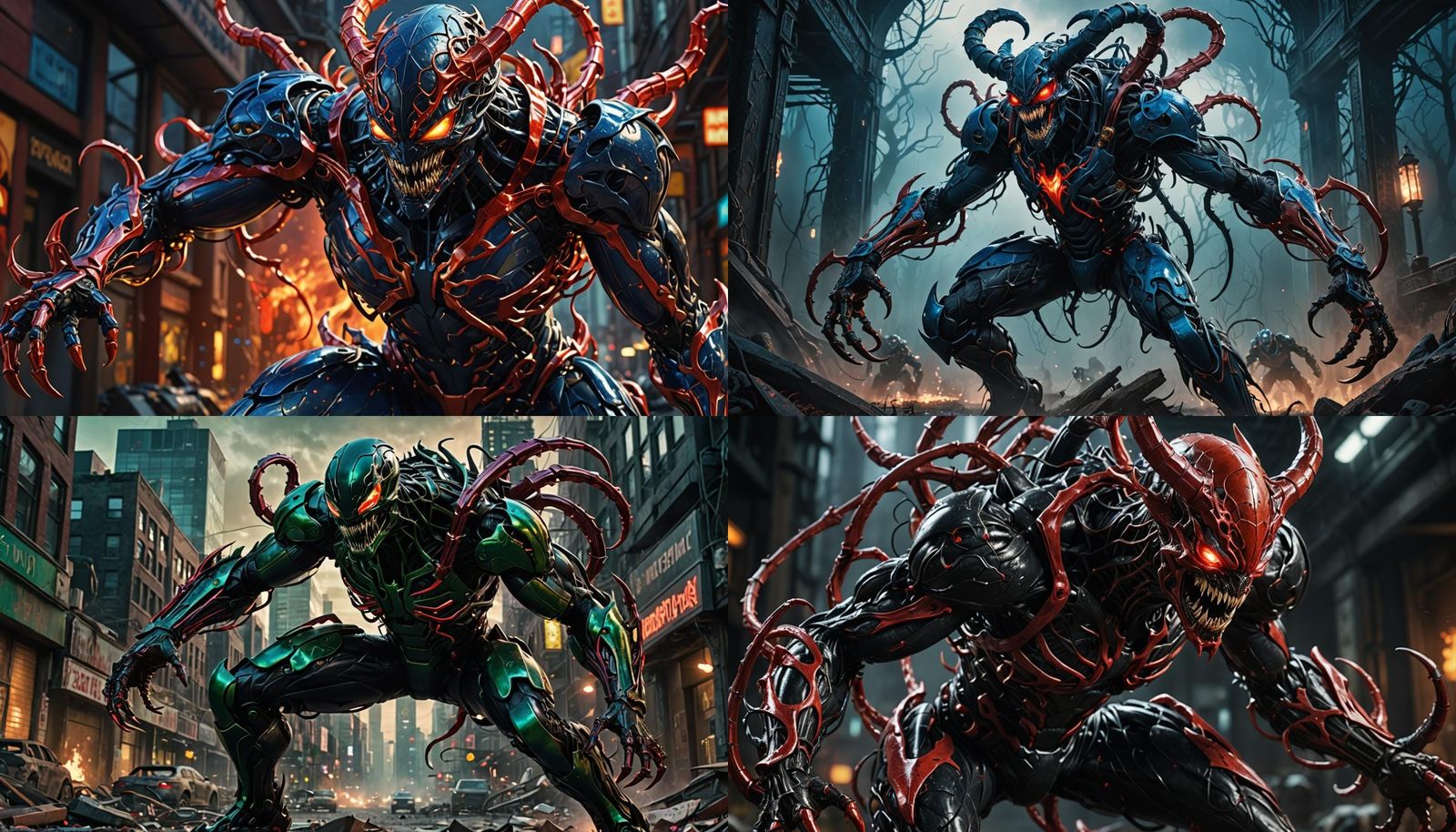 Realistic Red Horned Symbiote Exoskeleton in Attack Pose