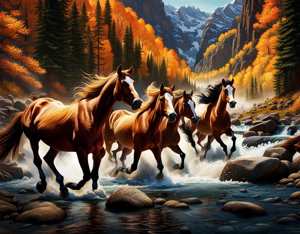 Wild Horses Stampede: Hyperrealistic Detailed Photography