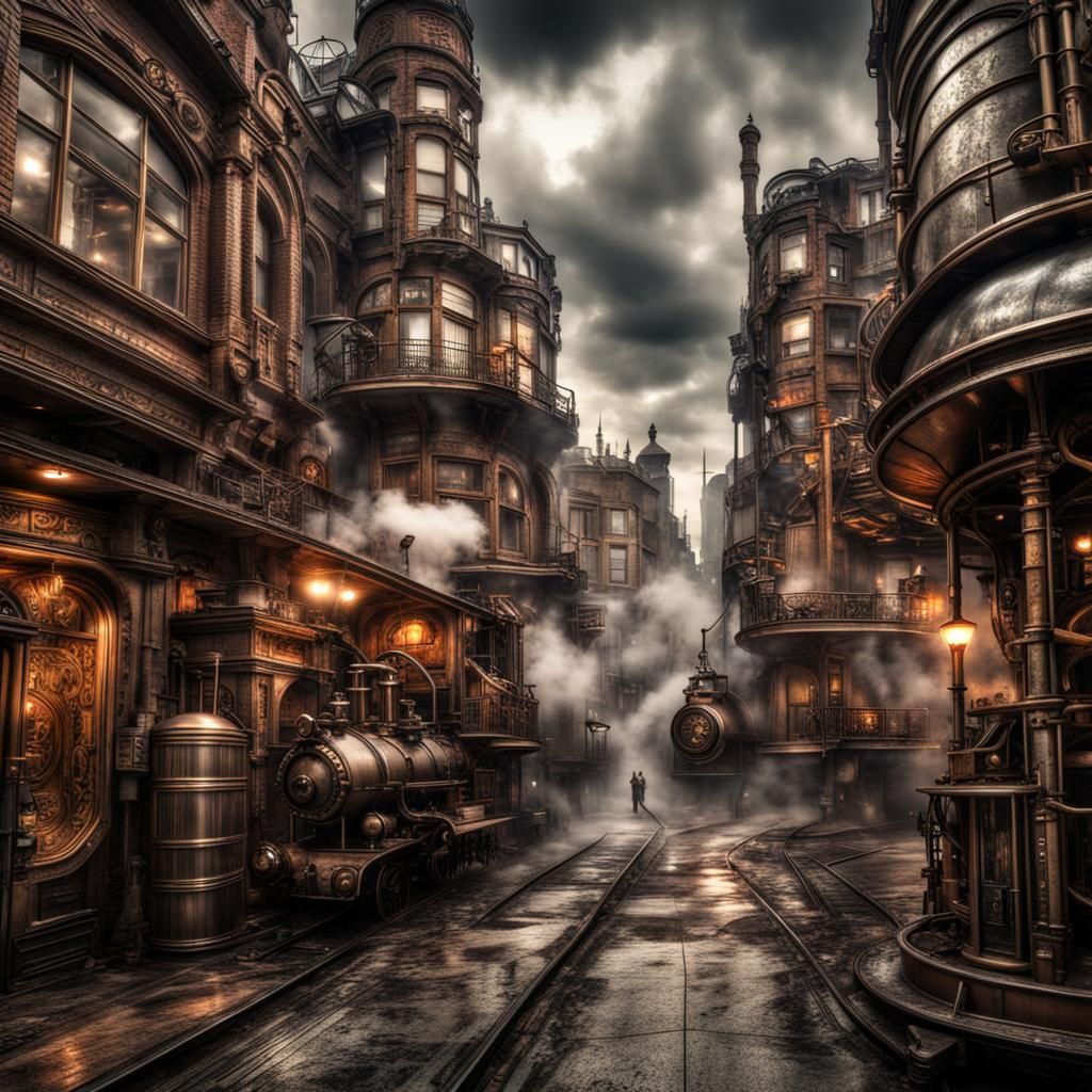 Hyperrealistic Steampunk City with Intricate Details