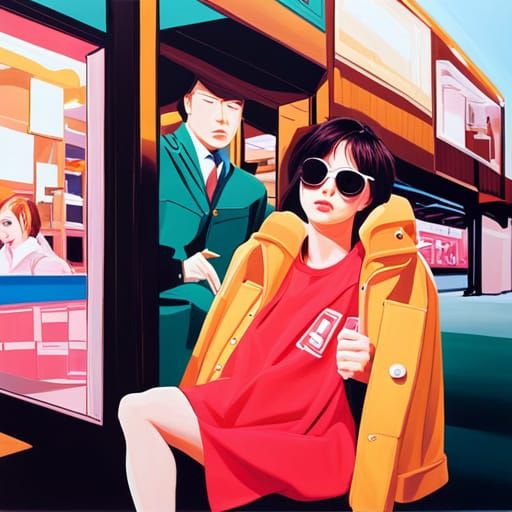 Stylish Girl in Convenience Store, Oil Painting