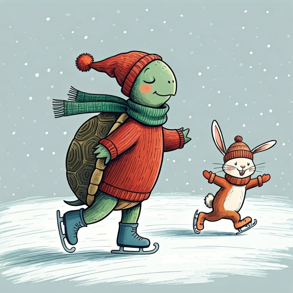 Whimsical Winter Wonderland Scene in Festive Cartoon Style