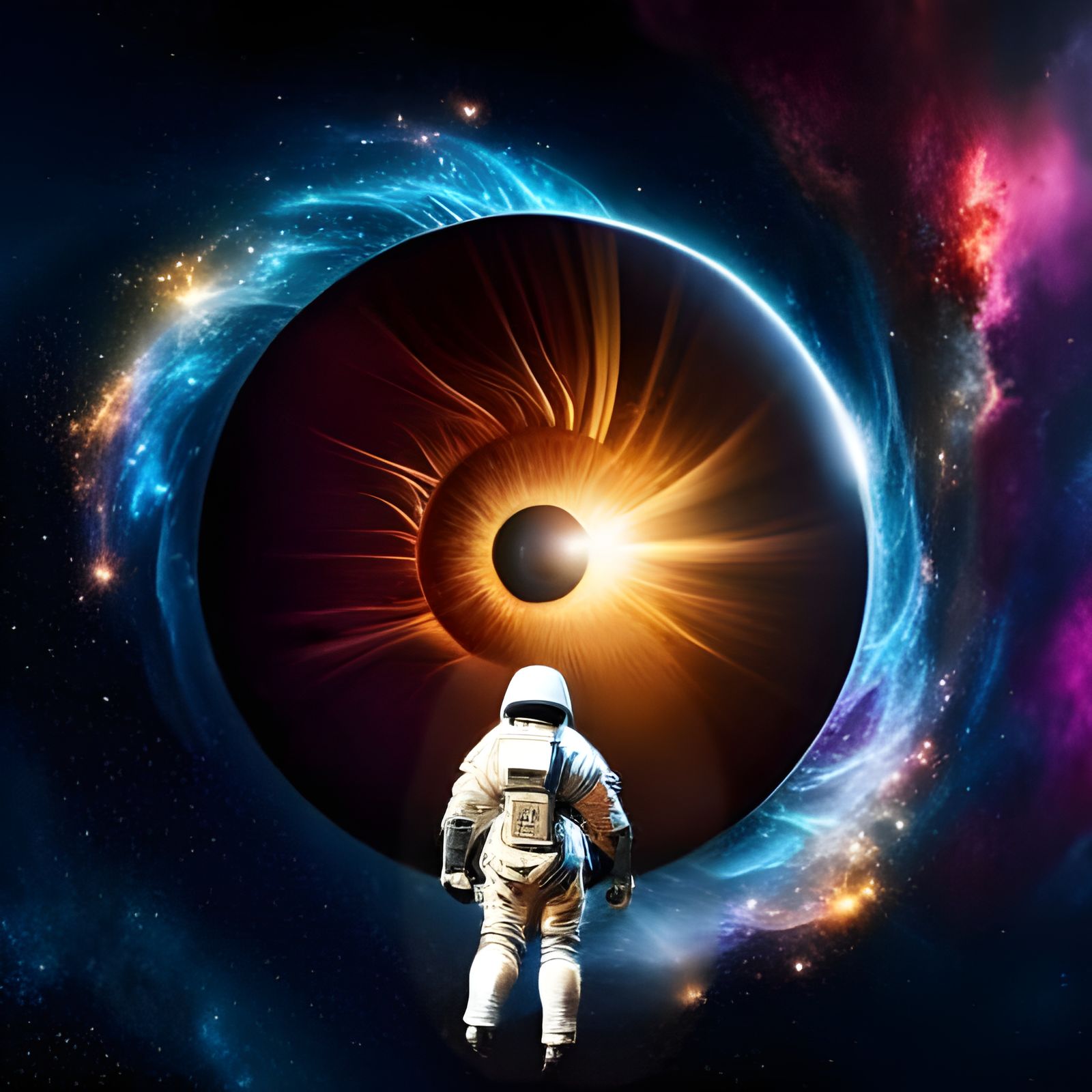 Astronaut in Spacesuit Floating in Space