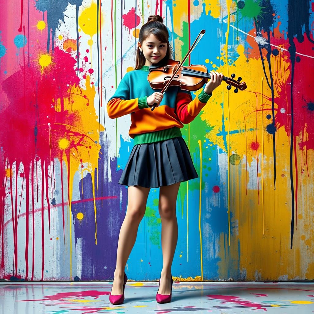 Vibrant Violinist in a Kaleidoscope of Colors, Inspired by S...