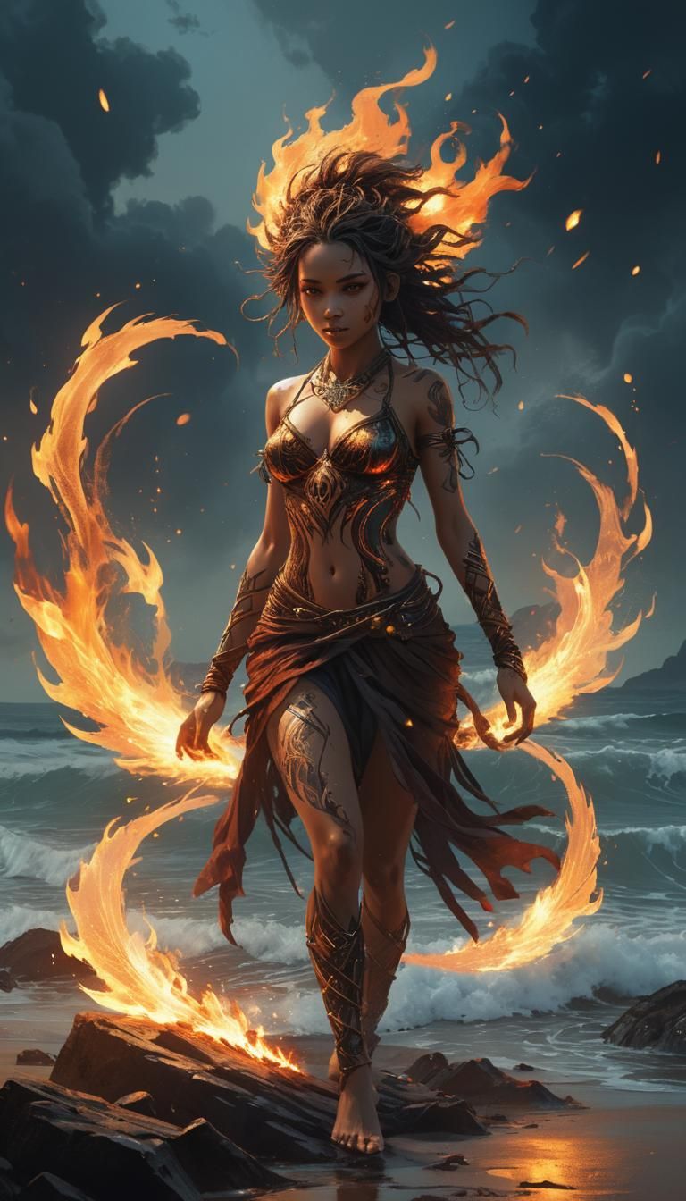 Fiery Astral Girl with Dreadlocks
