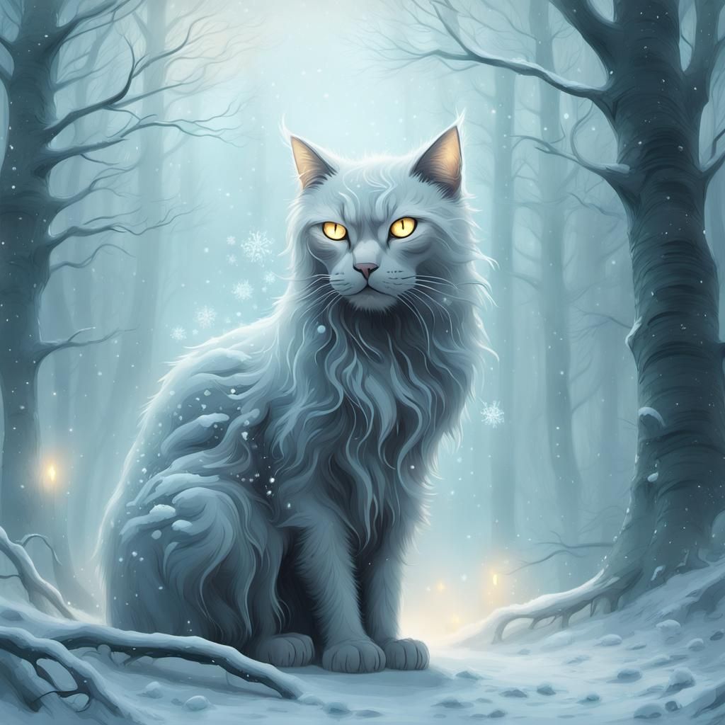 Ghostly Feline in Winter Wonderland