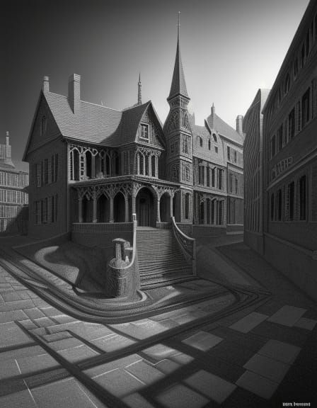 Surreal Town Drawn in Graphite with Crushed Tip