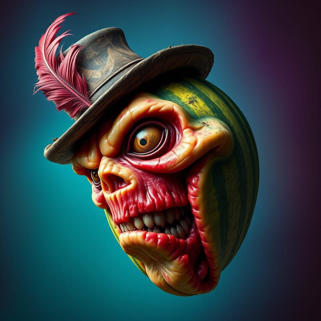 Distorted Watermelon Portrait in Vibrant Colors