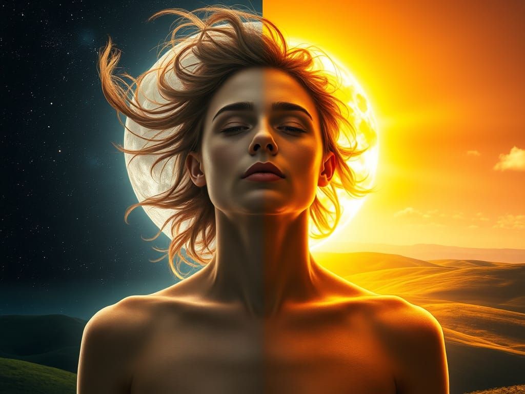 Day and Night Portrait: Surreal Digital Art