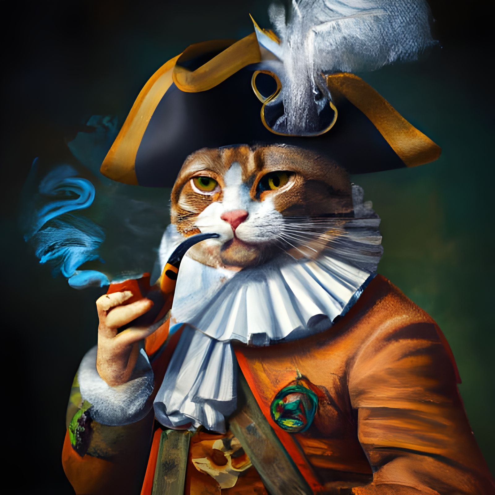 Elegant Cat Admiral Portrait as Oil Painting