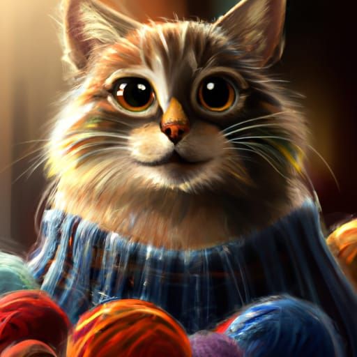 Fluffy Cat in Sweater: Adorable Concept Art