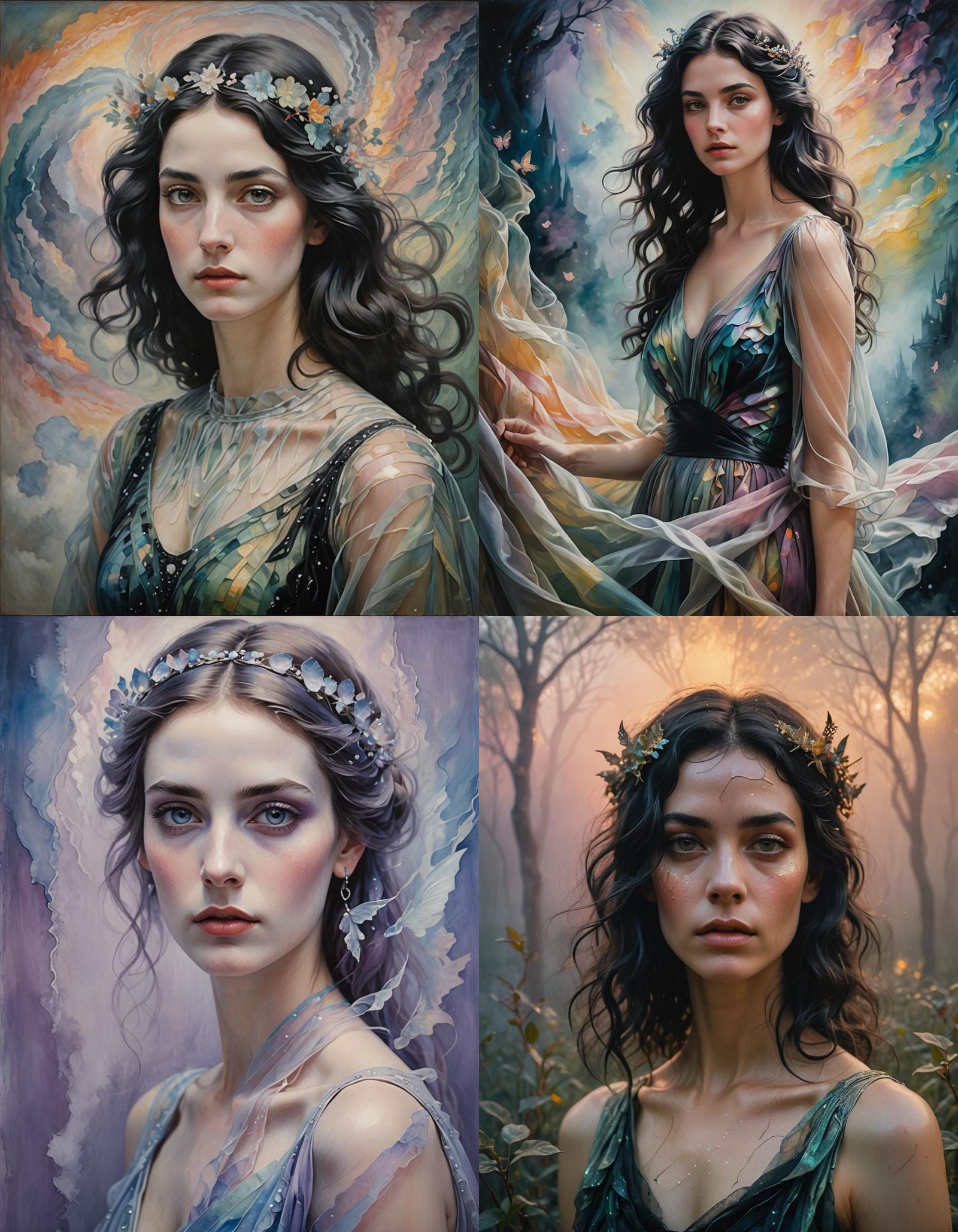 Ethereal Woman in Iridescent Mist, Romantic Portrait