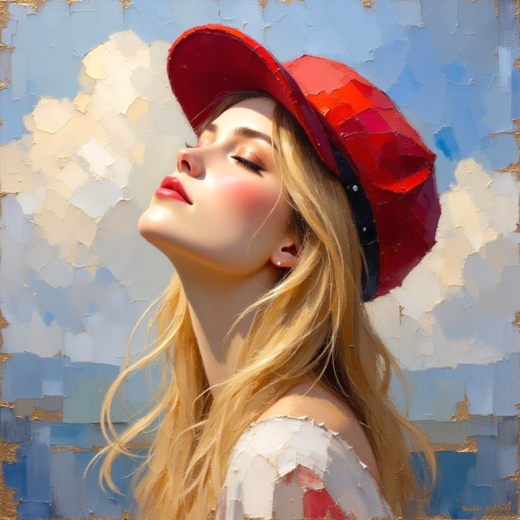 Dreamy Watercolor Portrait of a Woman in Newsboy Cap