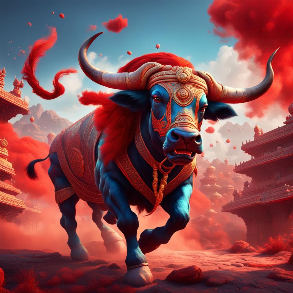 Indian Bull Leap: Vibrant Matte Painting in 8K