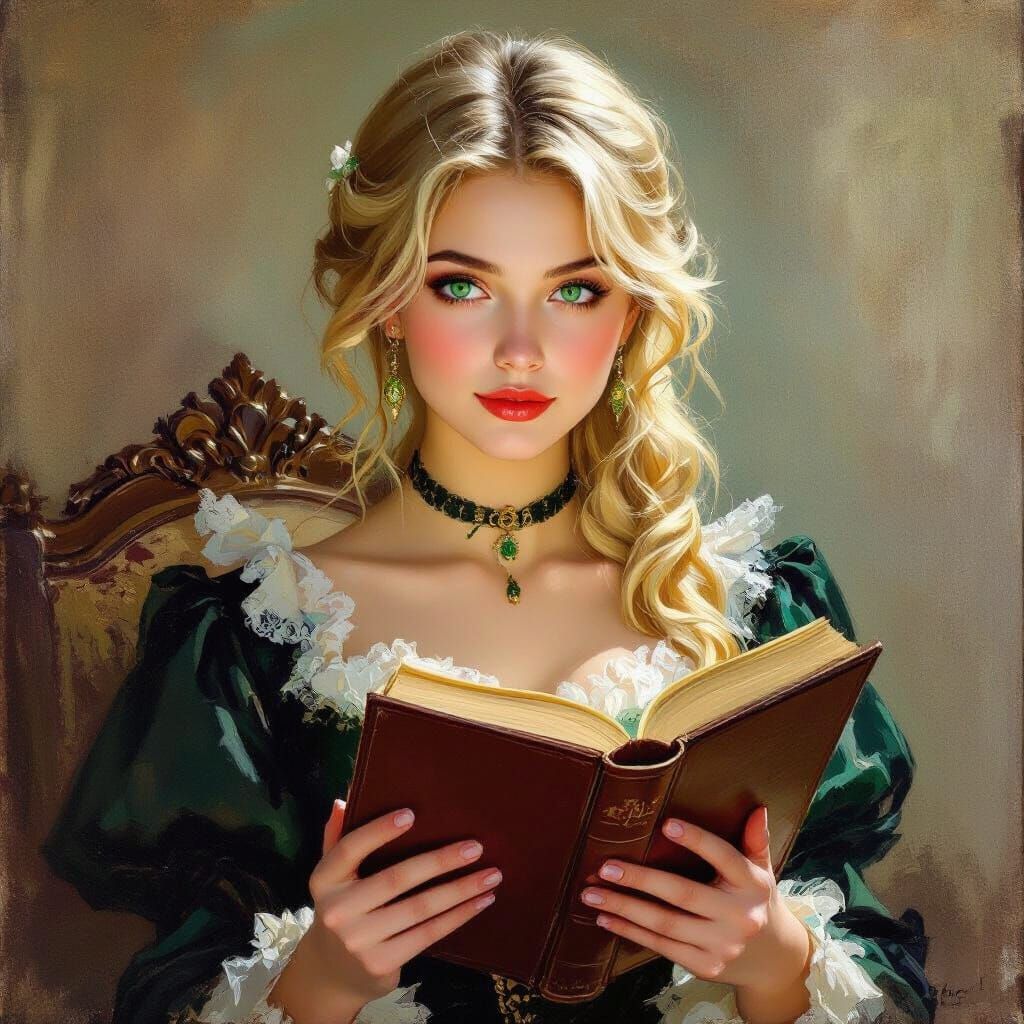 Woman Reading Book in Impressionist Style