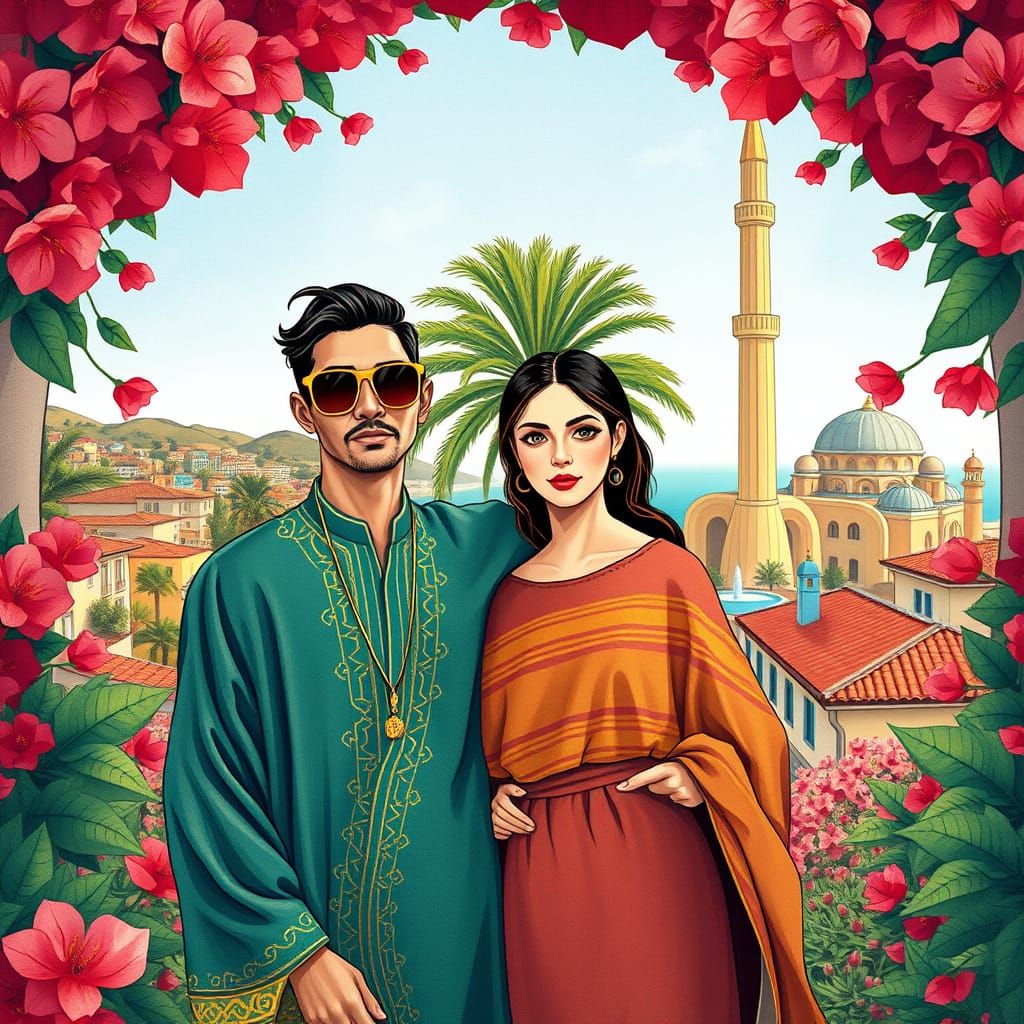 Ethereal Scene of a Couple Amidst Vibrant Bougainvillea and ...
