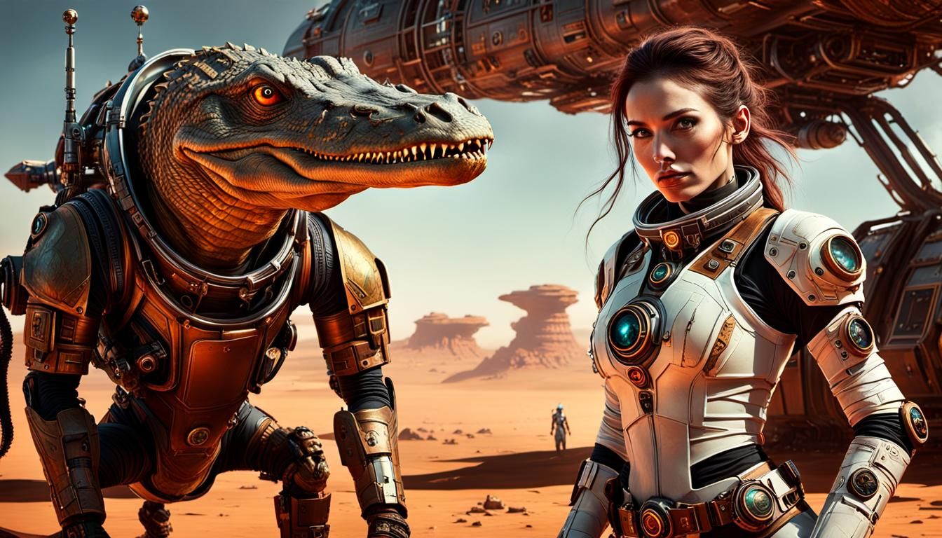 Steampunk Martian Girl and Her Transport Animal