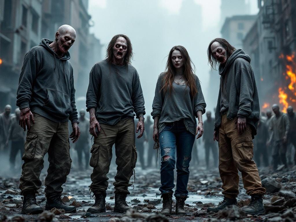 Decayed Zombie Horde in Destroyed City
