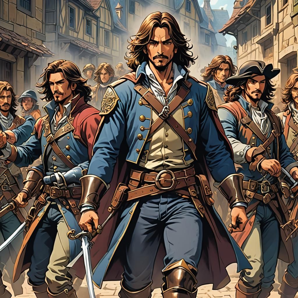 D'Artagnan Leads the Three Musketeers: Anime Style