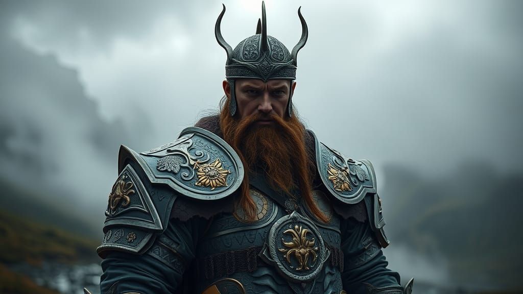 Hyperrealistic Portrait of a Viking God in Armor