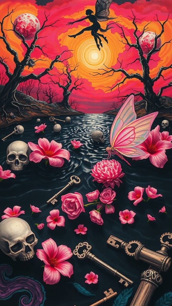 Crayon Underworld Scene with Fairy, Surreal