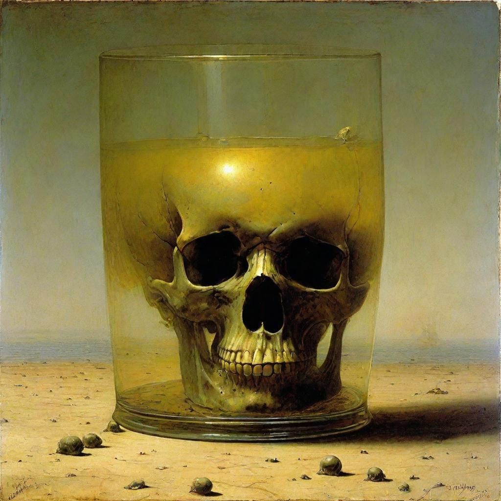 Elixir of Life in Skull Glass, Beksiński Style