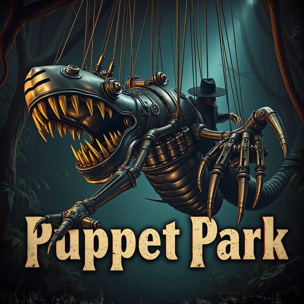 Steampunk Puppet Monster in Dimly Lit Jungle