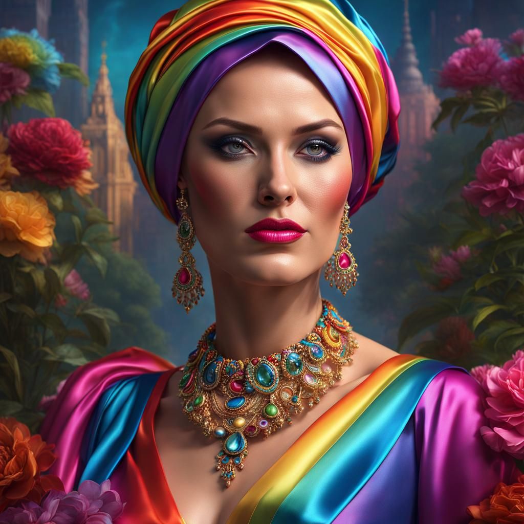 Rainbow Satin Lady: Photorealistic Super Realism Portrait