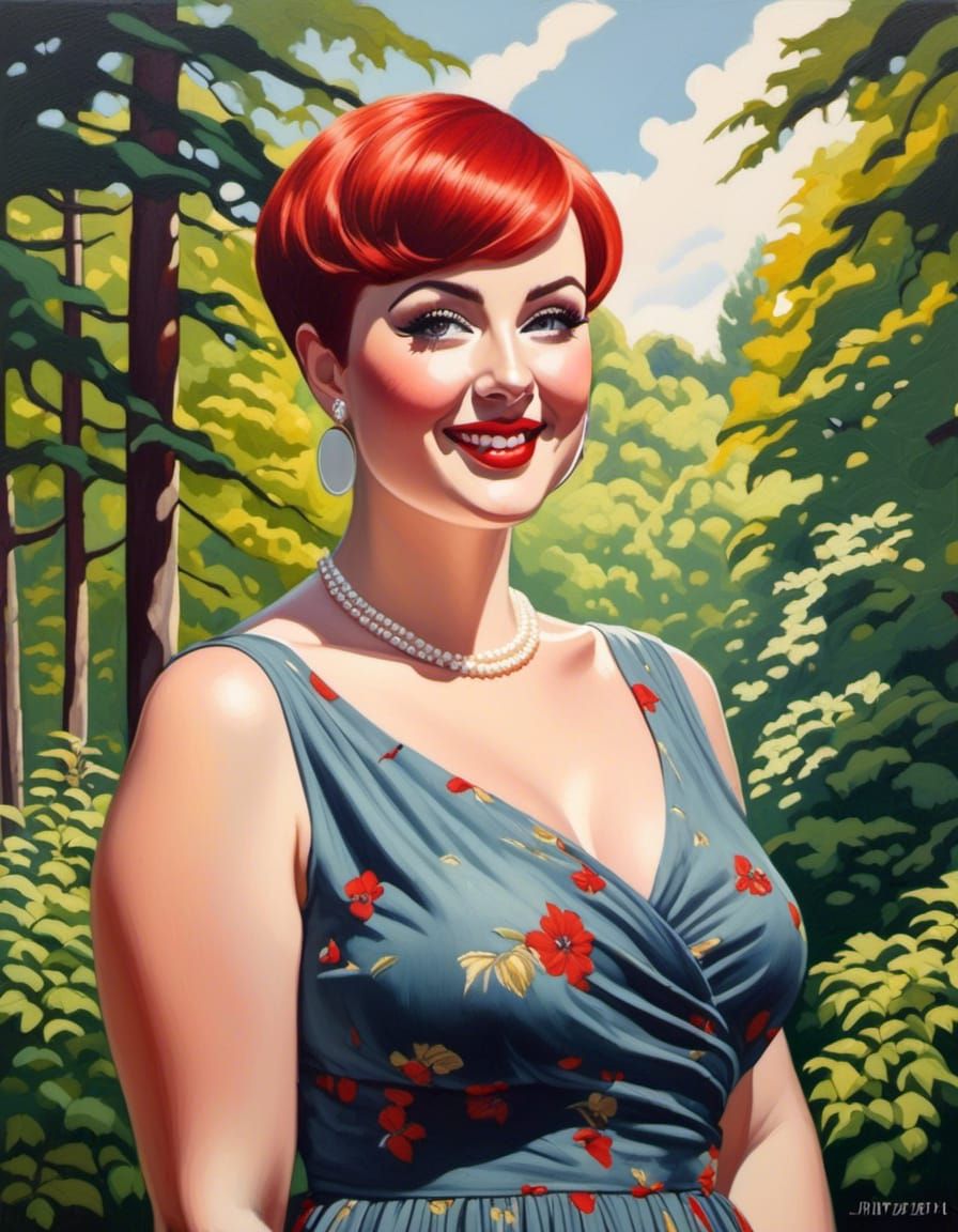 Enticing Redhead with Buzzcut in Colored Charcoal Style