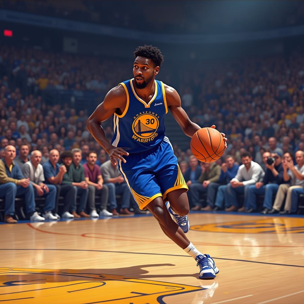Hyper-Realistic Basketball Player in Blue and Gold Uniform
