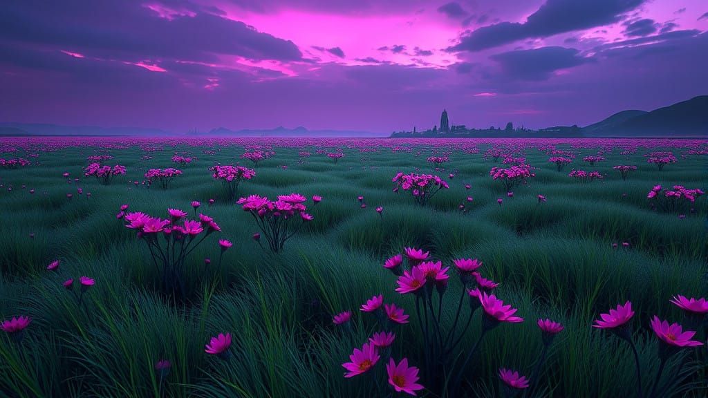 Cyberpunk Wasteland with Neon Blooms