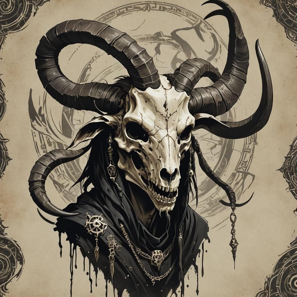 Goat Skull in Cultist Garb: Macabre Art