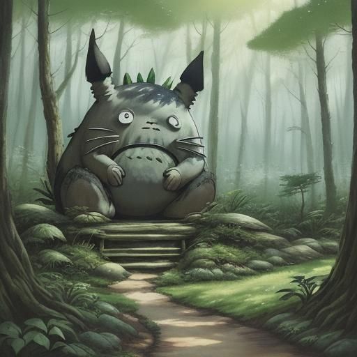 Totoro in Forest Clearing: Manga Style