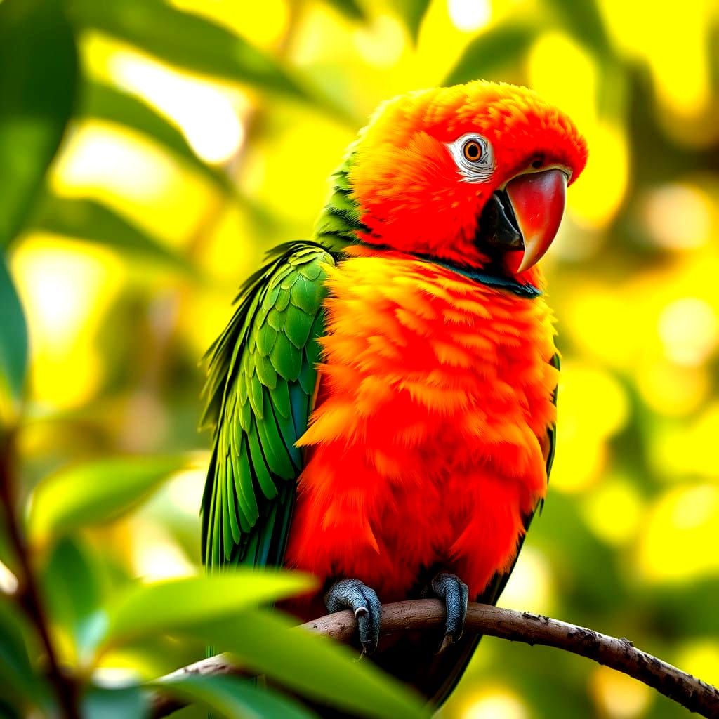 Birds in Vibrant Tropical Garden