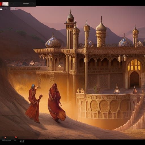 Medieval Sultan Efreet on Desert Palace Steps