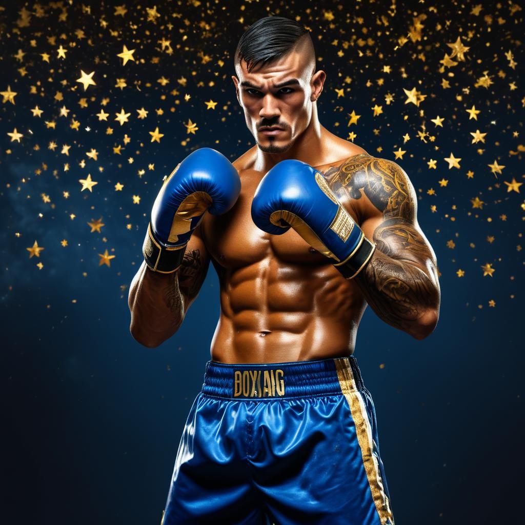 Photorealistic Boxer with Golden Star Backdrop