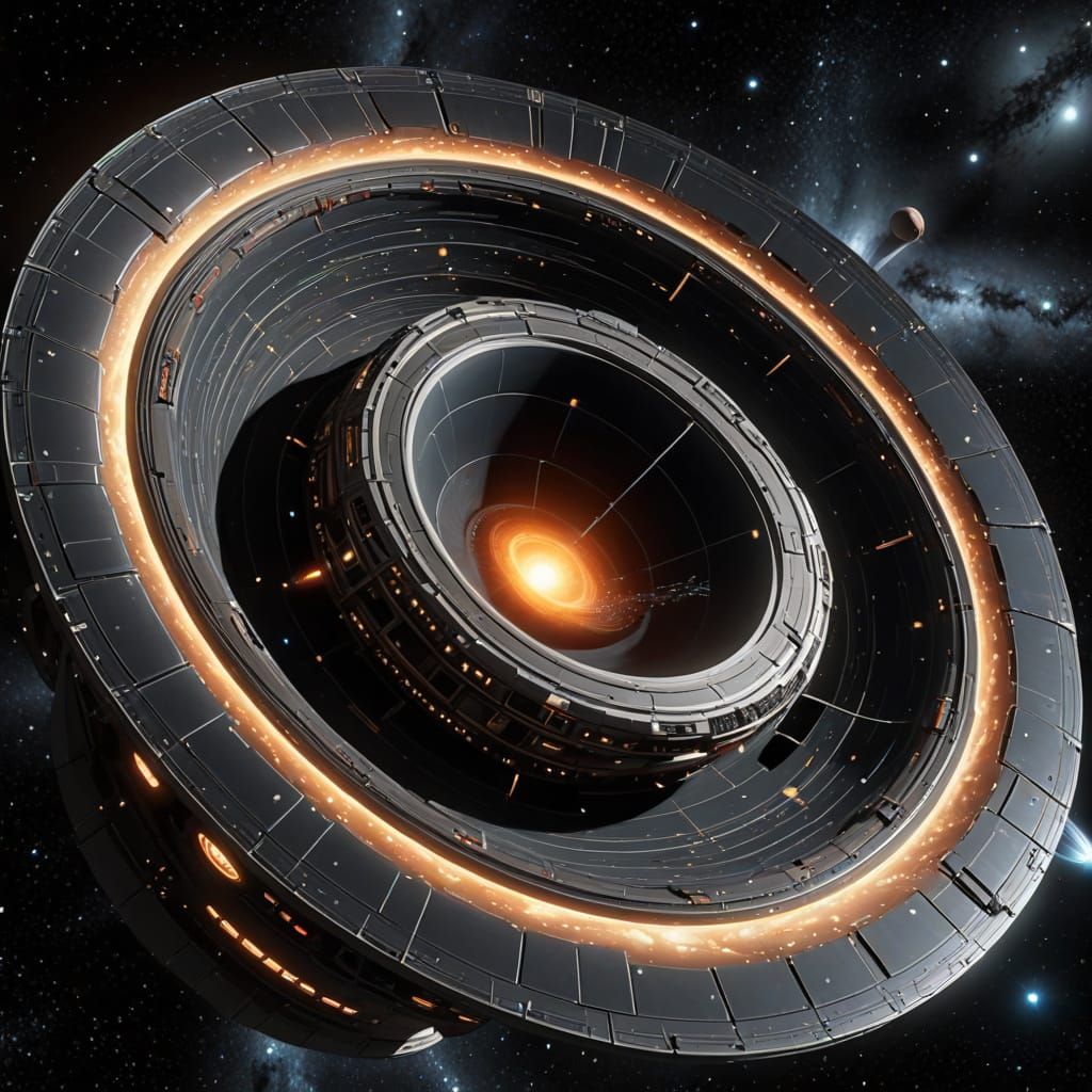 Giant Spaceship Enters Black Hole in Cosmic Scene