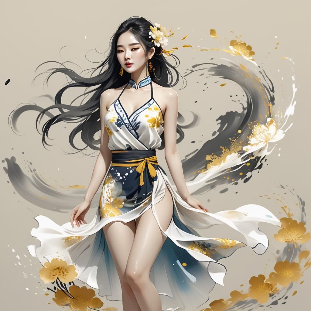 Vietnamese Woman in Ink Splash Art