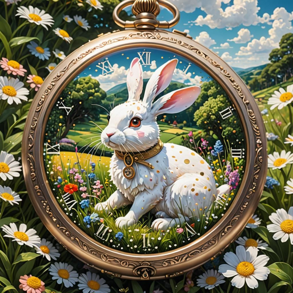Anime Rabbit with Pocket Watch in Pointillism Style