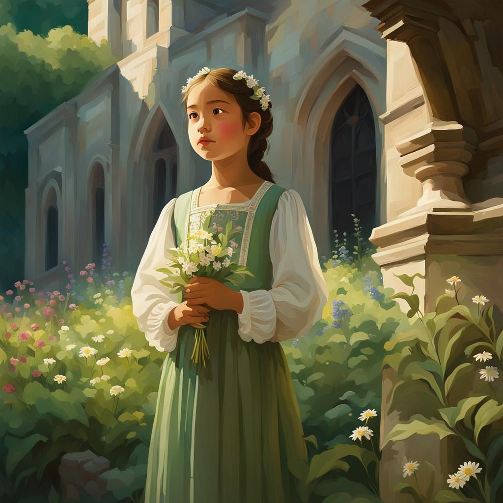 Girl in Baroque Dress by Old Church