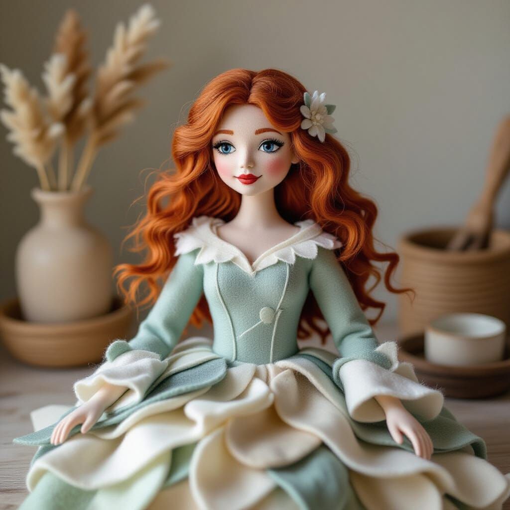 Felted Woman Sculpture Created with Layered Felt Sheets