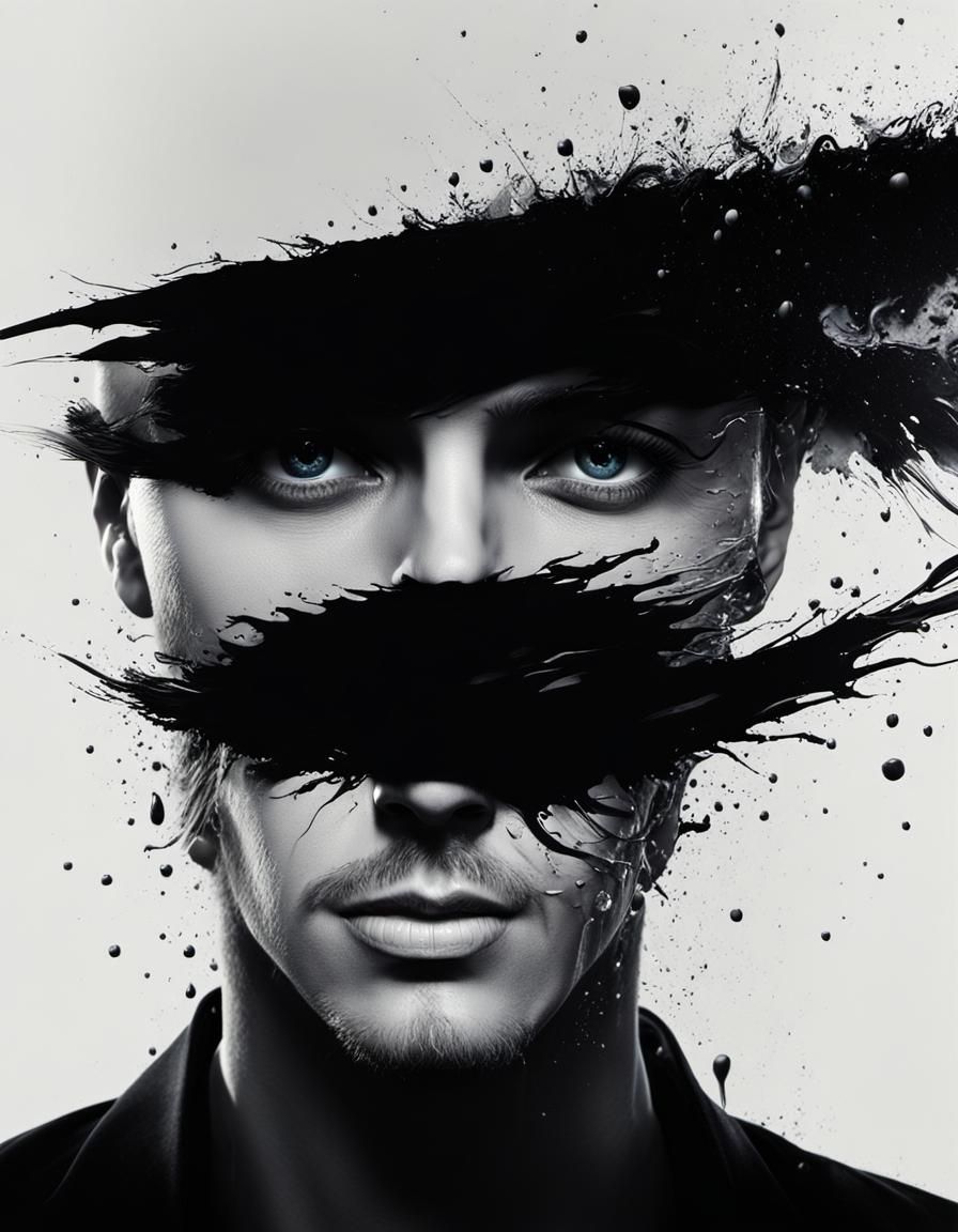 Dramatic Face with Paint Splashes in Digital Art