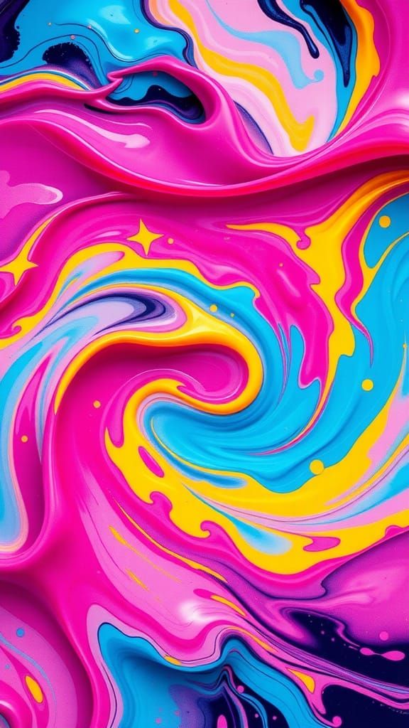 Vibrant Neon Watercolor with Abstract Swirls and Patterns