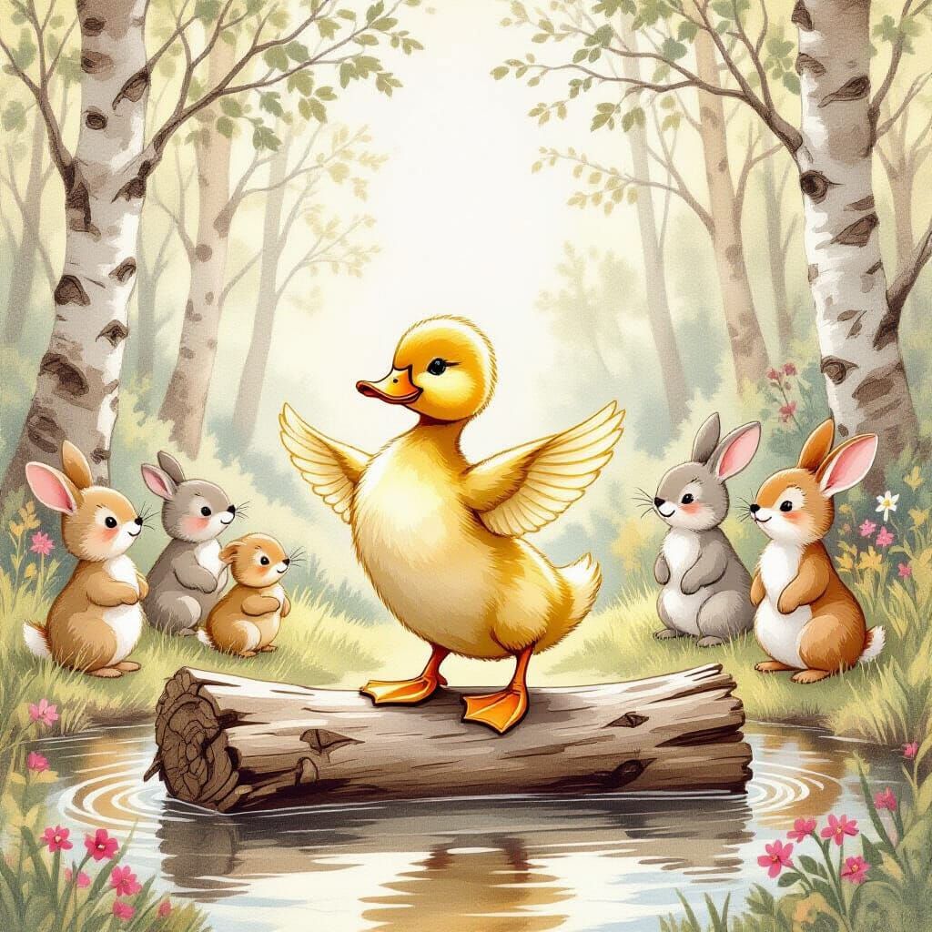 Duckling's Tap Dance: Vintage Children's Book Illustration