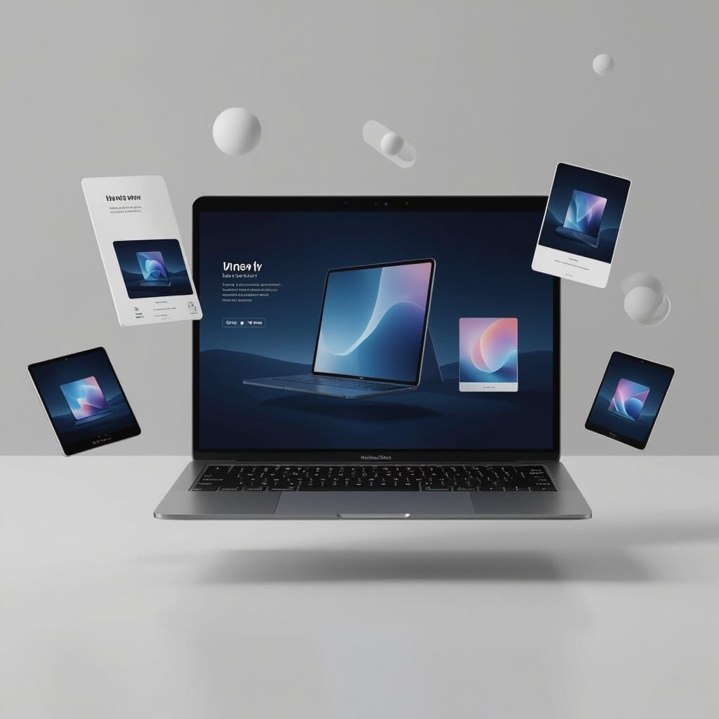 Sleek Laptop and Tablet Mockups in Modern Digital Art