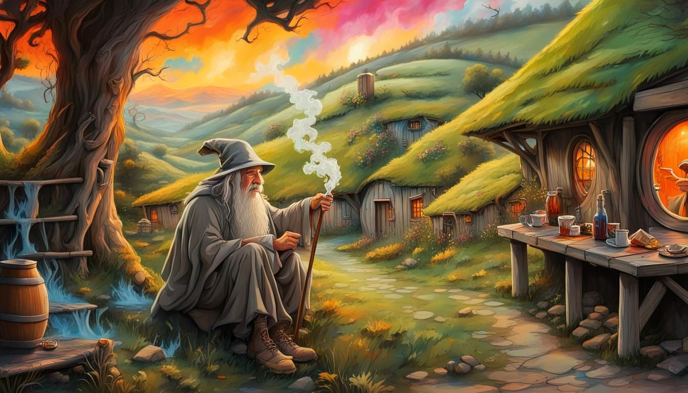 Gandalf and Bilbo in Hobbiton: Graffiti Art