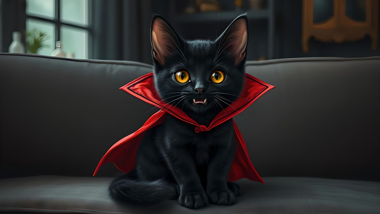 Cute Vampire Cat in Dark Fantasy Style